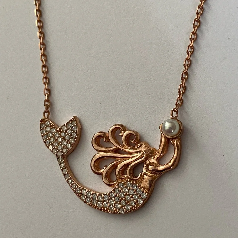 🧜‍♀️Mermaid 925 silver pearl necklace 14k rose gold plated
